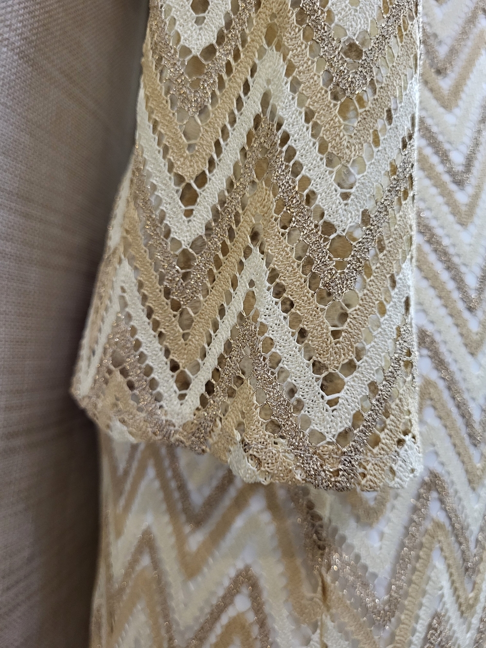 LILLY PULITZER Gold Neutral Crochet Knit Chevron Sheath Dress Metallic Size XS - Picture 9 of 12